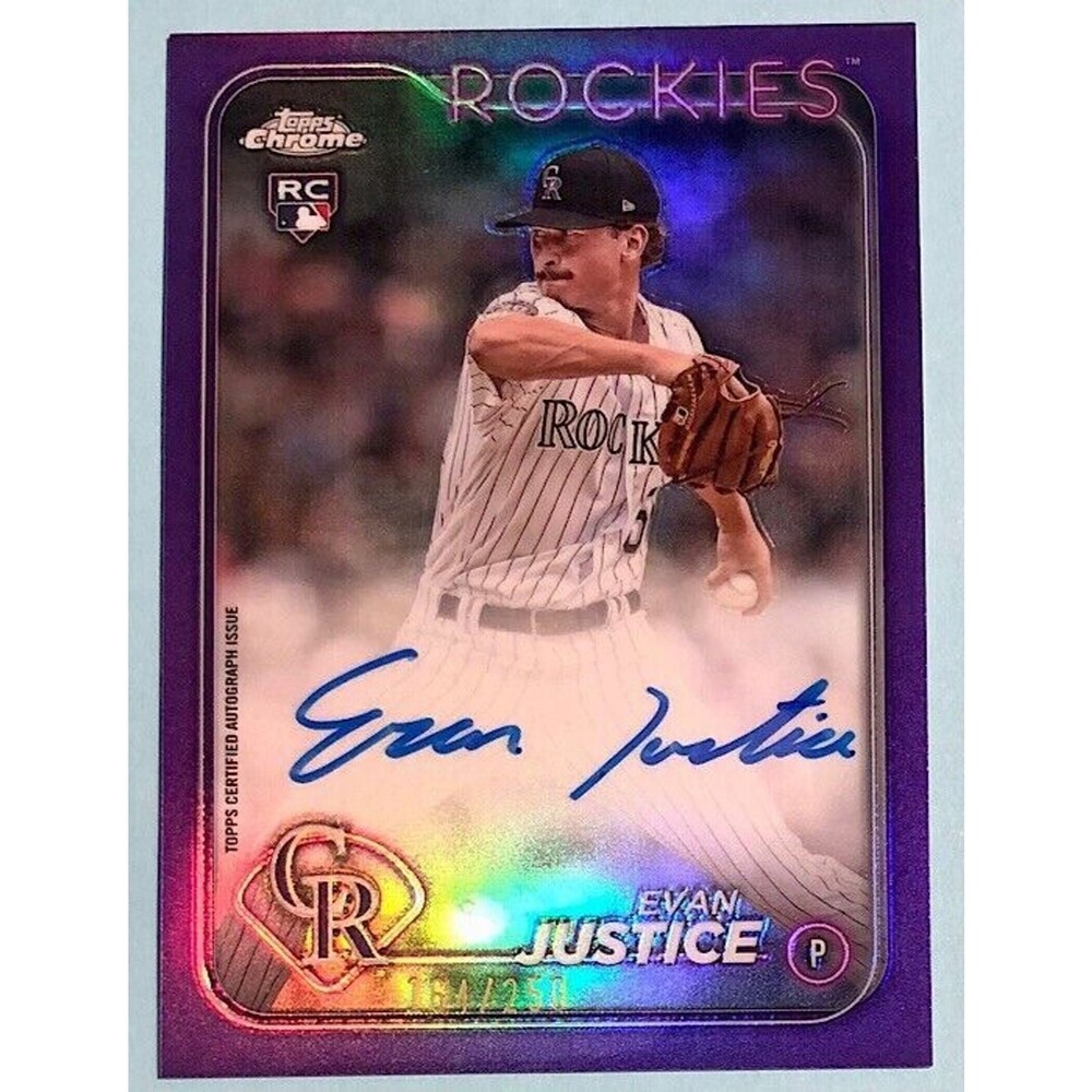 Evan Justice Rockies 2024 Topps Chrome PURPLE Refractor Autographed Rookie /250